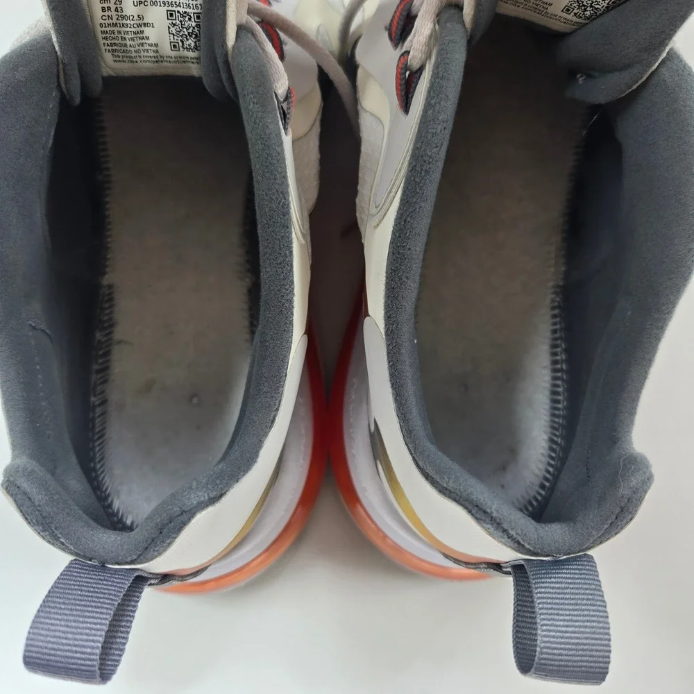 Nike Air Max 270 React Mens 11 White Grey Red CD6615-100 Sneakers Running Shoes